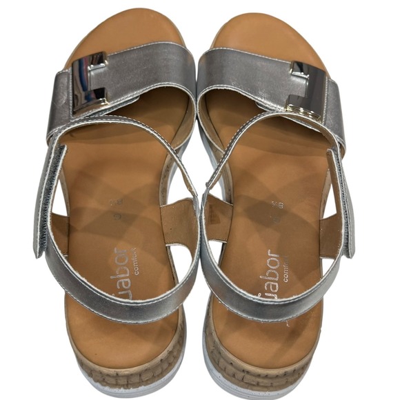 Gabor Shout Platform Wedge Sandals 8.5 Metallic Silver Leather Summer Comfort - Picture 8 of 14